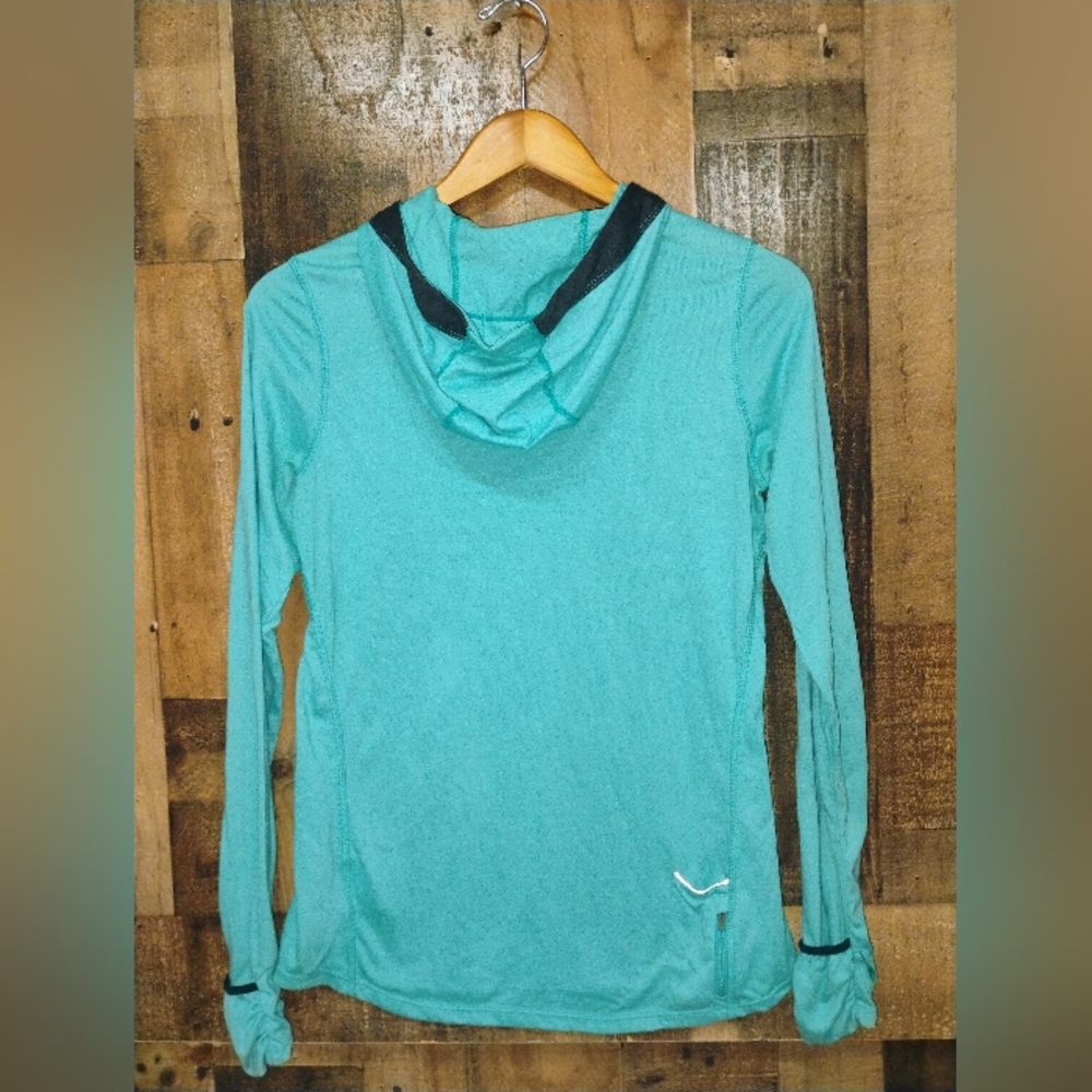 NIKE Dri Fit Women's Aqua Long Sleeve Hooded Top Athletic Size Medium - Picture 6 of 6